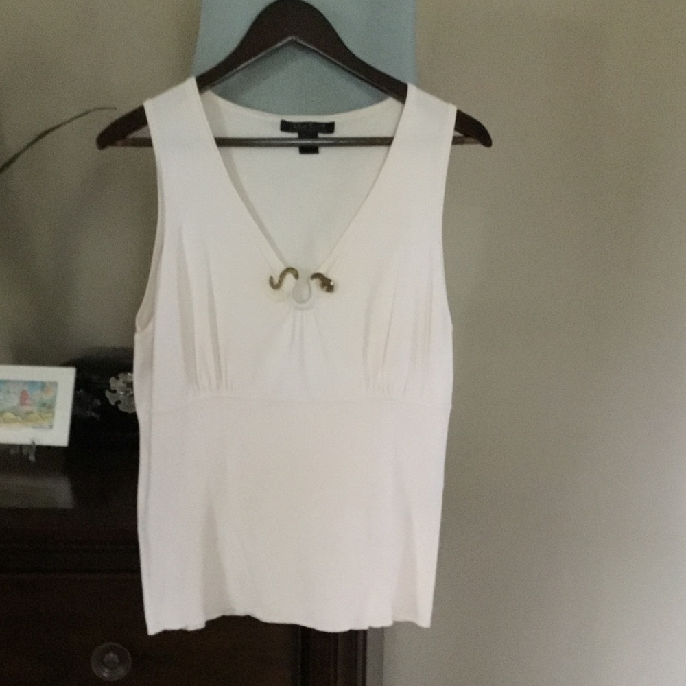 C’est City-Chic Cream Sleeveless Sweater Tank with Gold Accent